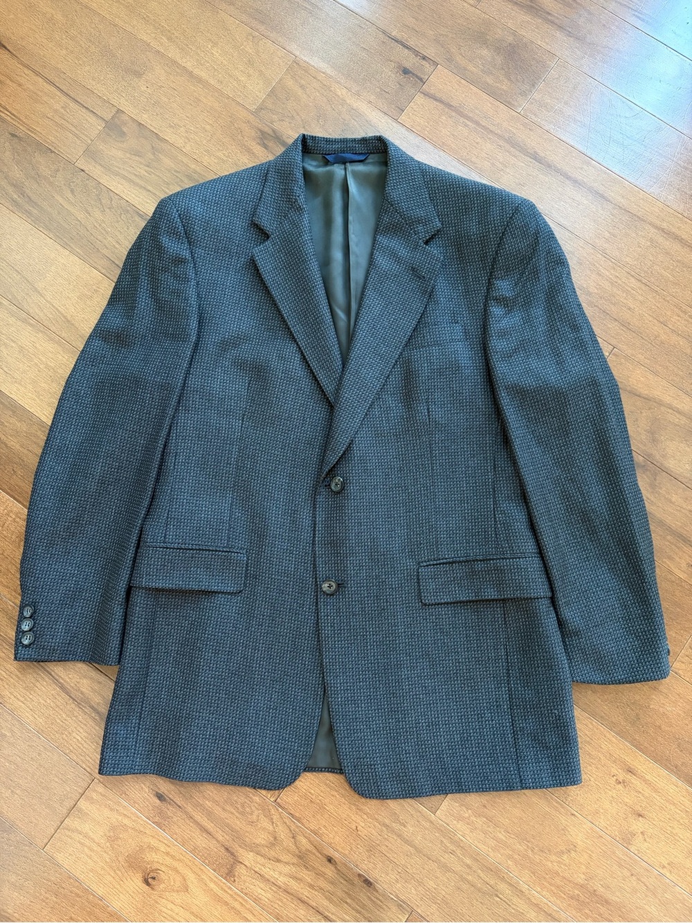 Vtg Burberry London Sport Coat 40R Blazer Gray Blue Micro Houndstooth USA Made